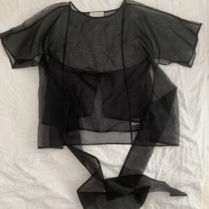 SHAINA MOTE 100% Silk Gia Sheer Organza Wrap Top - Black - Large